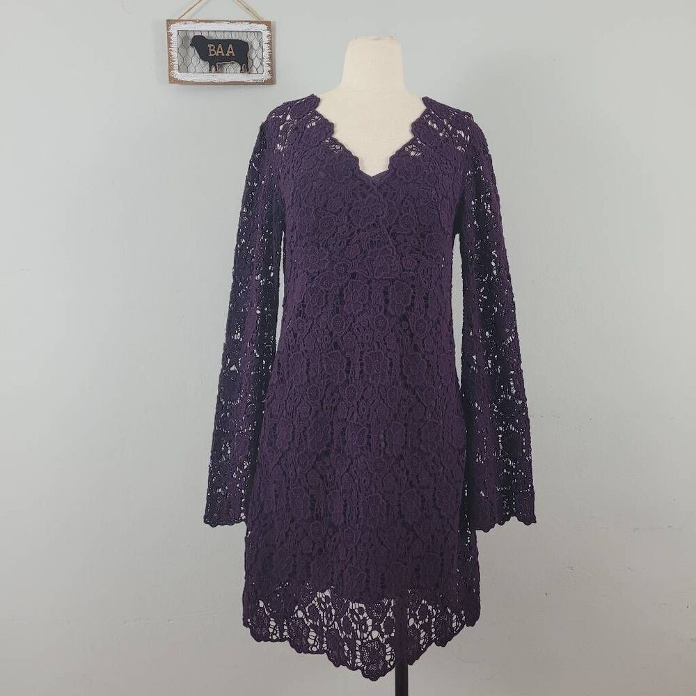 Diane Von Furstenberg Hippolyte‎ Crochet Lace Mini Dress Sz 6 Purple Cotton Silk